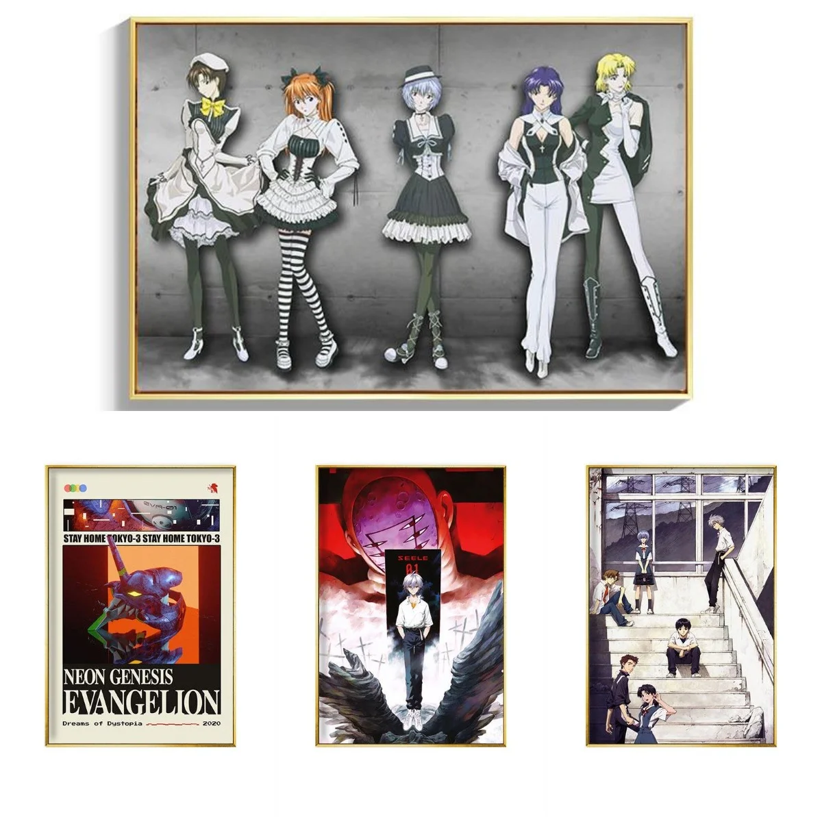 Póster de Anime Neon Genesis Evangelion Eva, Impresión en Lienzo, Póster de Anime HD para Decoración del Hogar, Sala de Estar, Dormitorio