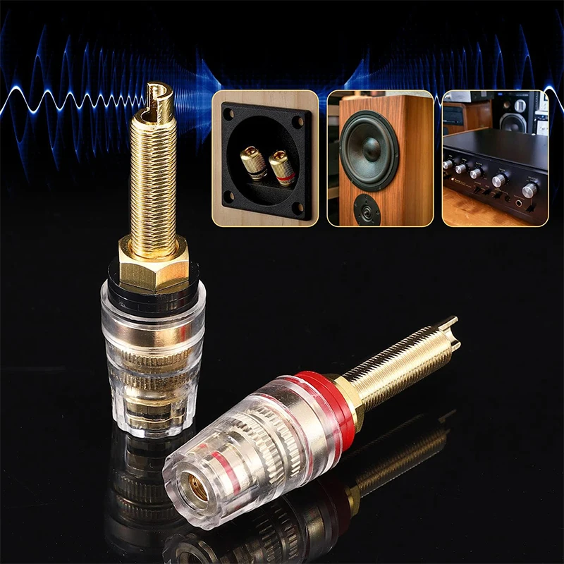 2Pcs Speaker Connectors and Terminals Binding Post HIFI Amplifier Pure Cupper Gold-plated DIY Wire Cable Banana Socket Plug