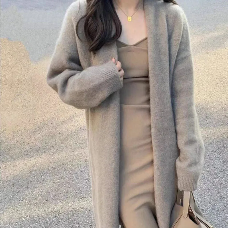 2024 New Autumn And Winter Sweater Coat Women's Long Over-The-Knee Loose Knit Cardigan Thickened Outside