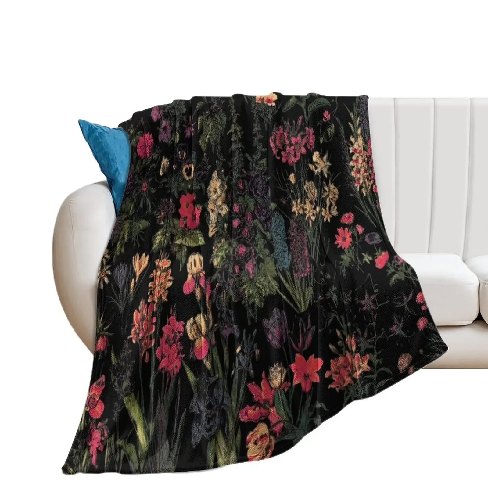 

Midnight Floral Throw Blanket Furry warm for winter Flannel Multi-Purpose Blankets