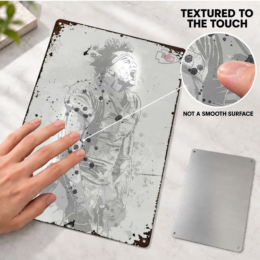 Patrick Mahomes American Football Player Textured Metal Poster Personalized Aluminum Sign Helmet Ink Wash Wall Art For Bedroom