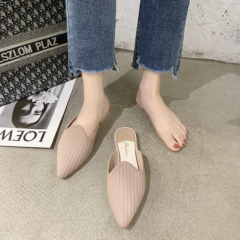 Women Slipper Pointed Closed Toe Mules Summer Beach Flat Shoes Muller Jelly Shoes Blue Shoes Slipper 2022 New Fashion Slipper