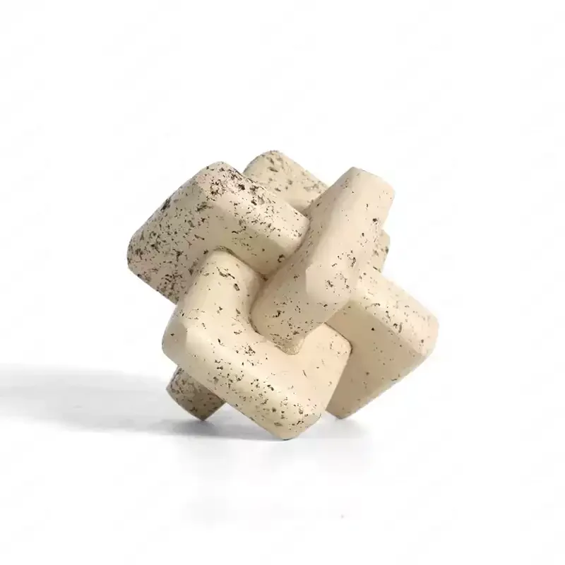 Minimalist Stone Texture Puzzle Cube Paperweight, Interlocking Ring Design Desk Decor for Home Office, Modern Bookend Sculpture