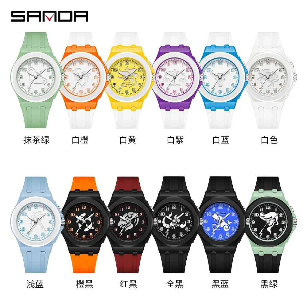 Sanda homens e mulheres casual sports watch, automático, borracha, quartzo, à prova de choque, para o exterior, casal, novos modelos, 2024