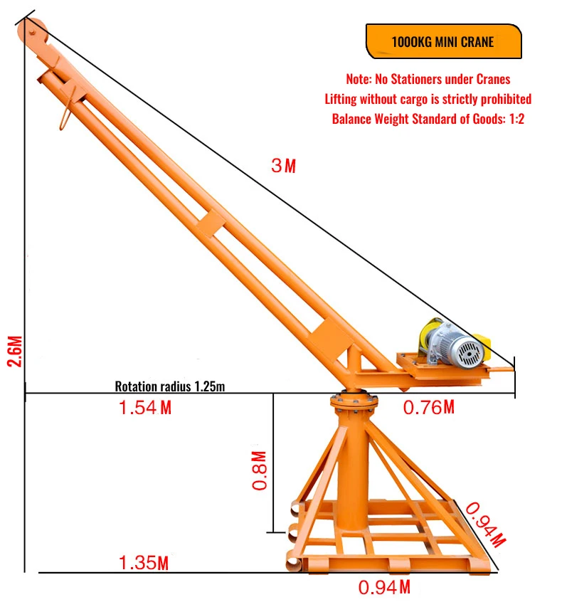 500kg Mini Crane Lifting 200kg Small Portable Crane with 220v Hoist