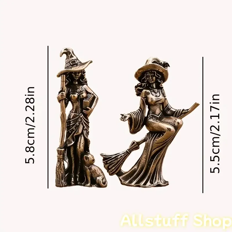 Elegant 2-Piece Witch Sculpted Figurine Pair - Bat Pattern Hat, Fine Craftsmanship, Gothic Decor, Room Decor Statue, Witchcraft Aesthetic, Artistic Decorative Figurines, Halloween Home & Garden Collectible Ornament,sohochic