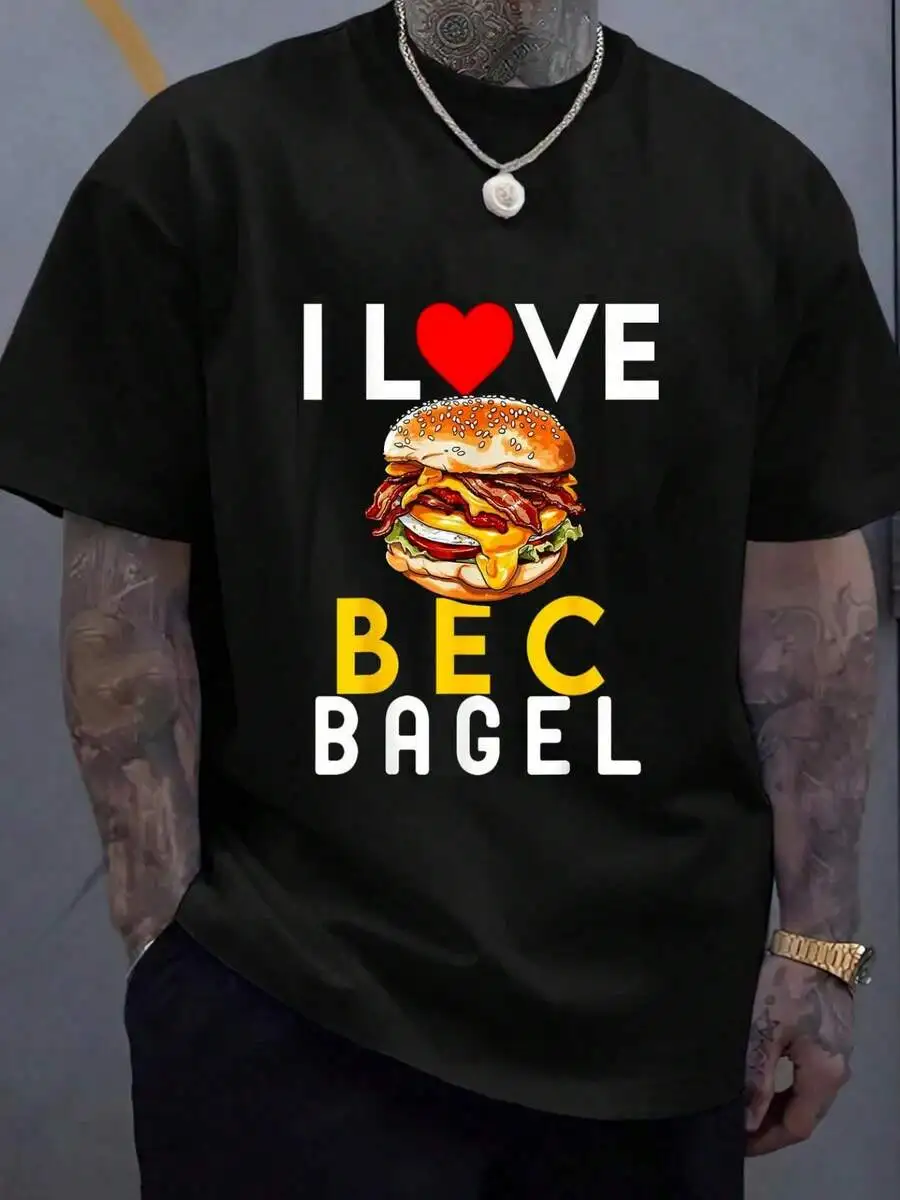 100% Baumwolle Bacon Egg And Cheese Bagel BEC Breakfast Sandwiches New York T-Shirt Herren Grafik-T-Shirt Lässige Oberteile Mode T-Shirt