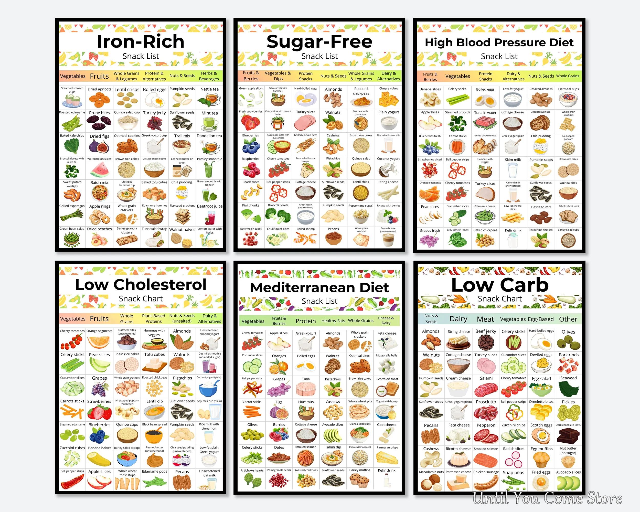 Healthy Eating and Snack List Poster Print Canvas Art Pictures for Living Room and School Canteen Wall Modern Decor Frameless