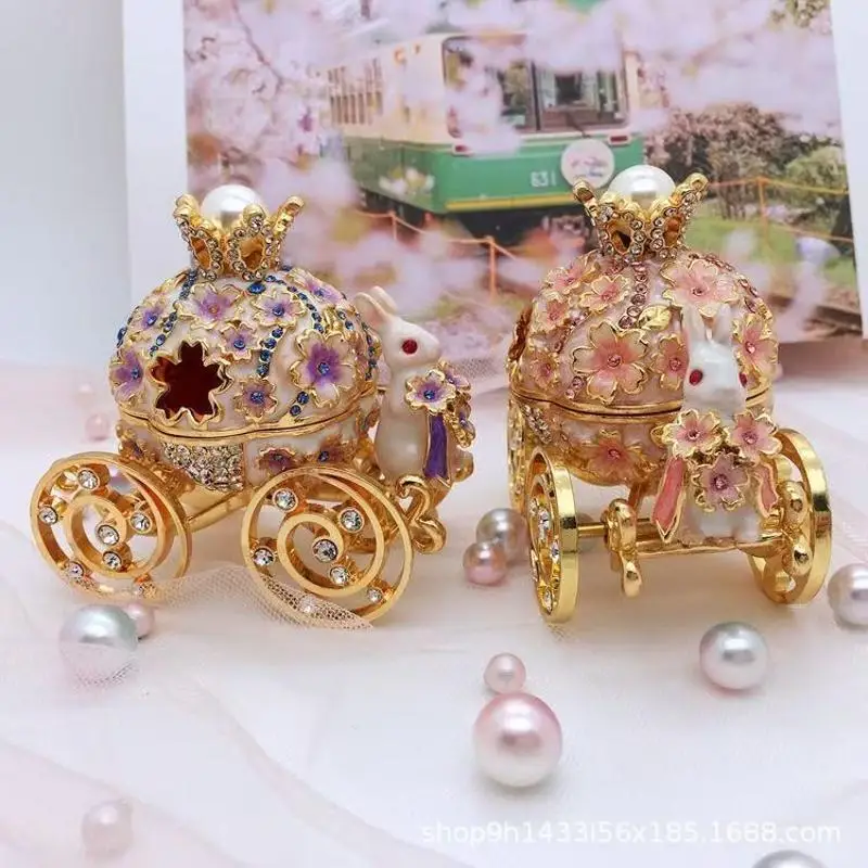 Rabbit Pumpkin Marbled Enamel Jewelry Box - Handmade Flip Cover Dustproof Earring Ring Jewelry Storage Box Birthday Gift