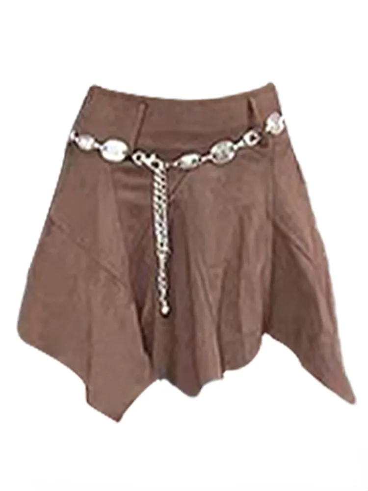 

Street Vintage Suede Ruched Skirt for Women 2024 Autumn New Irregular A-line Skirts Y2k Grunge High Wasit Faldas Mujer