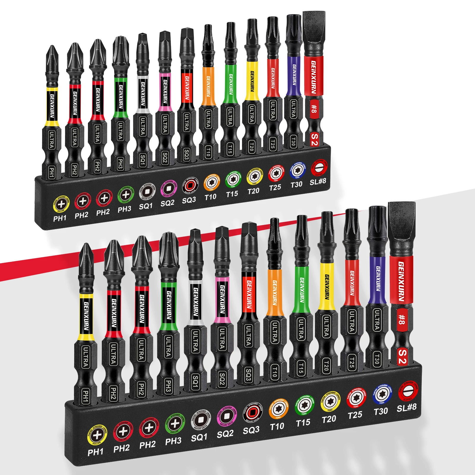 

Geinxurn, 26 шт., 2 дюйма, ударный магнитный (PH,SQ,Torx,SL), набор отверток, бита из легированной стали S2 с ударным держателем бит с основанием