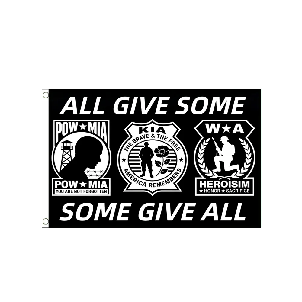 All Give Some Give All POW MIA KIA WIA Flag 2x3ft 3x5ft Military Remembrance Banner with Honor & Sacrifice Emblems Decor