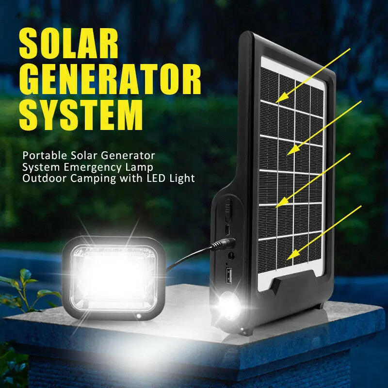 

Solar Panel Storage Generator LED Light USB Charger System Emergency Lamp Outdoor Camping with LED Light Portable Solar Panel