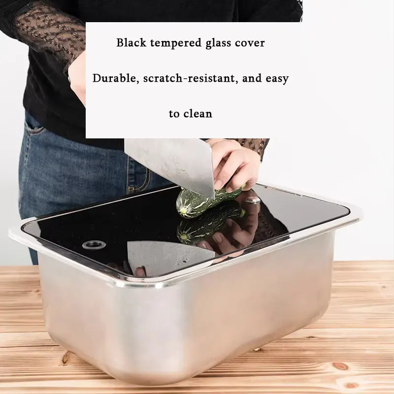 

Sink Small Narrow Stainless Steel Sink with Tempered Glass Cover Car Vessel Sink 304 Stainless Steel Vegetable Washing Basin