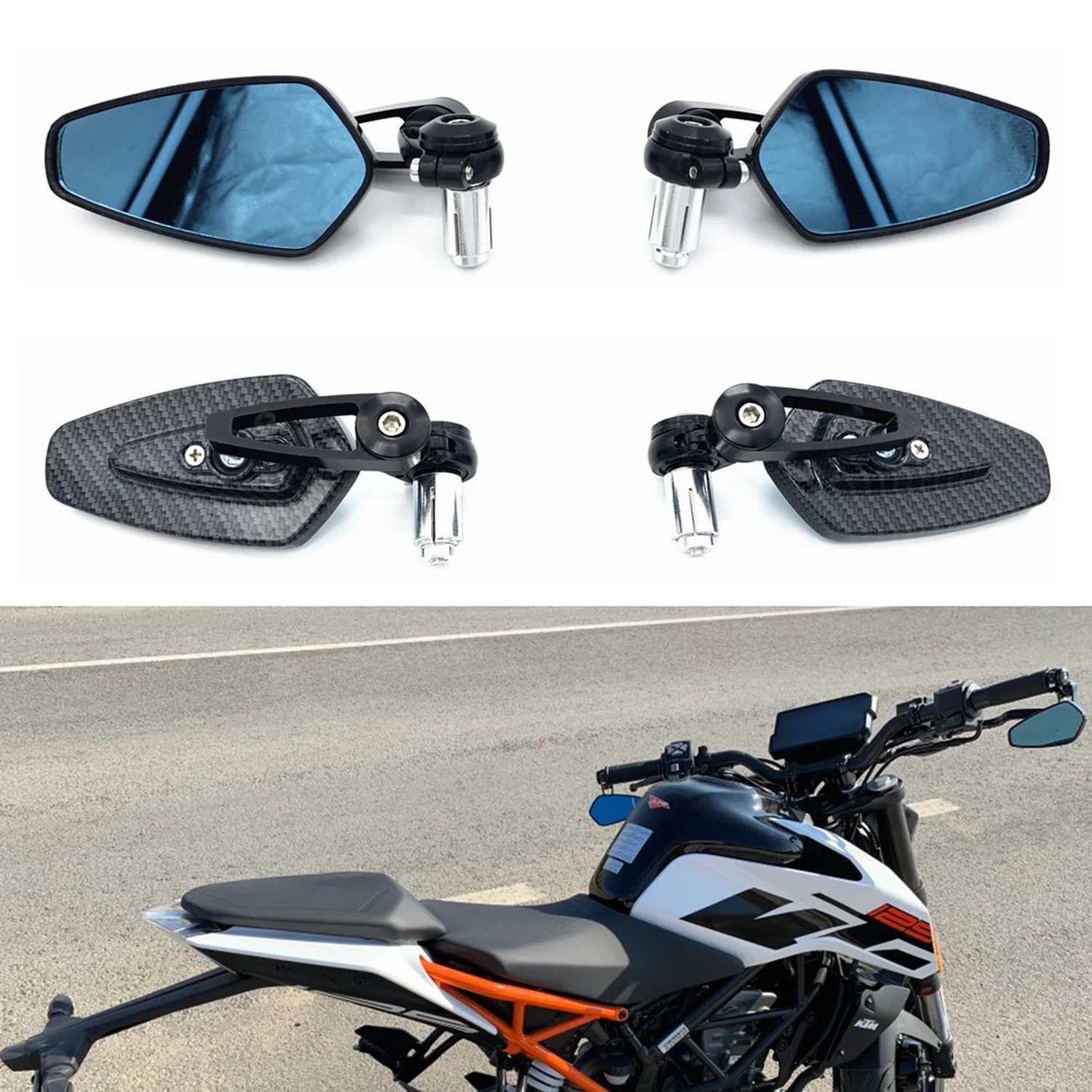 1Pair Motorcycle Rearview Mirror Black /Red Carbon Fiber Pattern Handlebar Mirror Rear Mirror Motorbike Accessories Parts