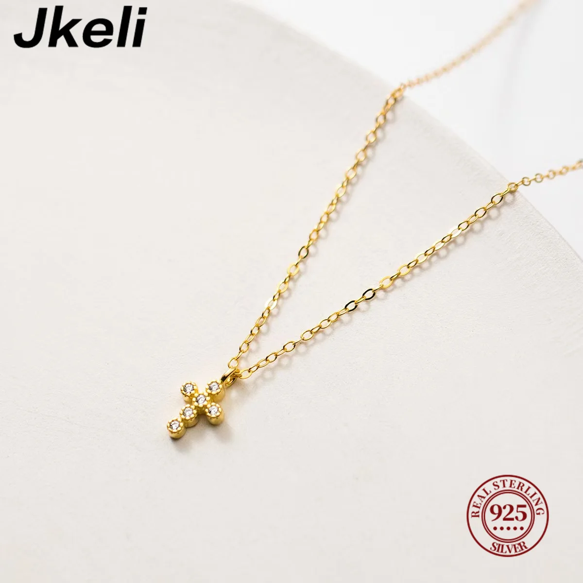 Jkeli S925 srebro 18K pozłacane Flash diamentowy naszyjnik z krzyżem damski łańcuszek do obojczyka eleganckie akcesoria jubilerskie
