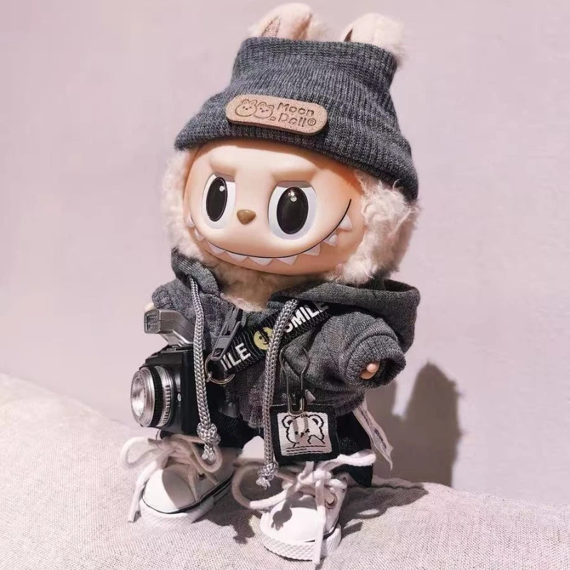

For 15/17cm Labubu V1V2V3 Doll Clothing Fashion Hoodie and Pants Set Korean Idol Trendy DIY Doll Clothing Accessories Toy Gift