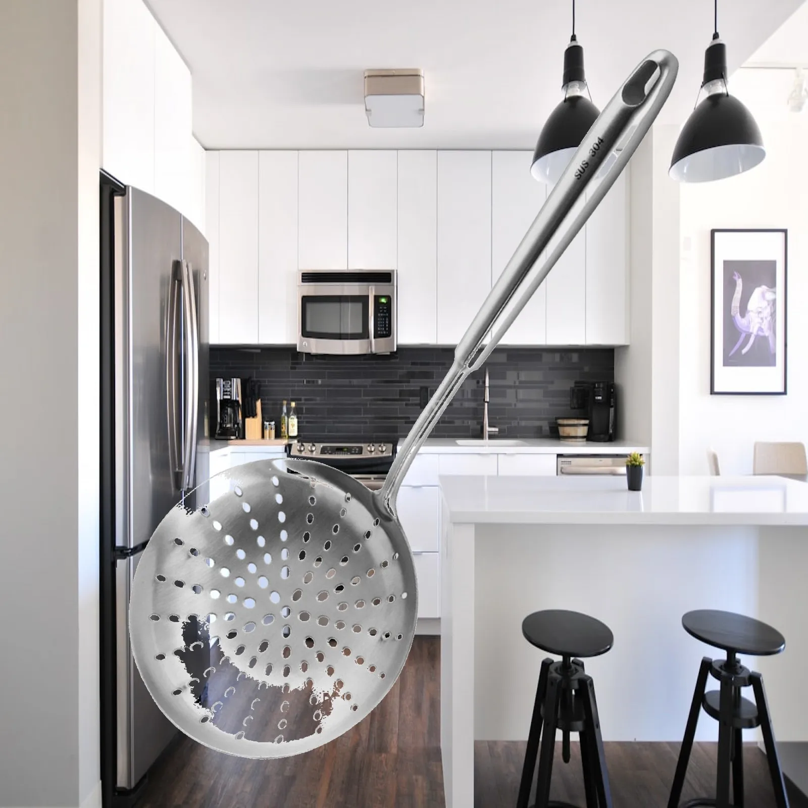 Skimmer Slotted Spoon 304 Stainless Steel Kitchen Strainer Ladle for