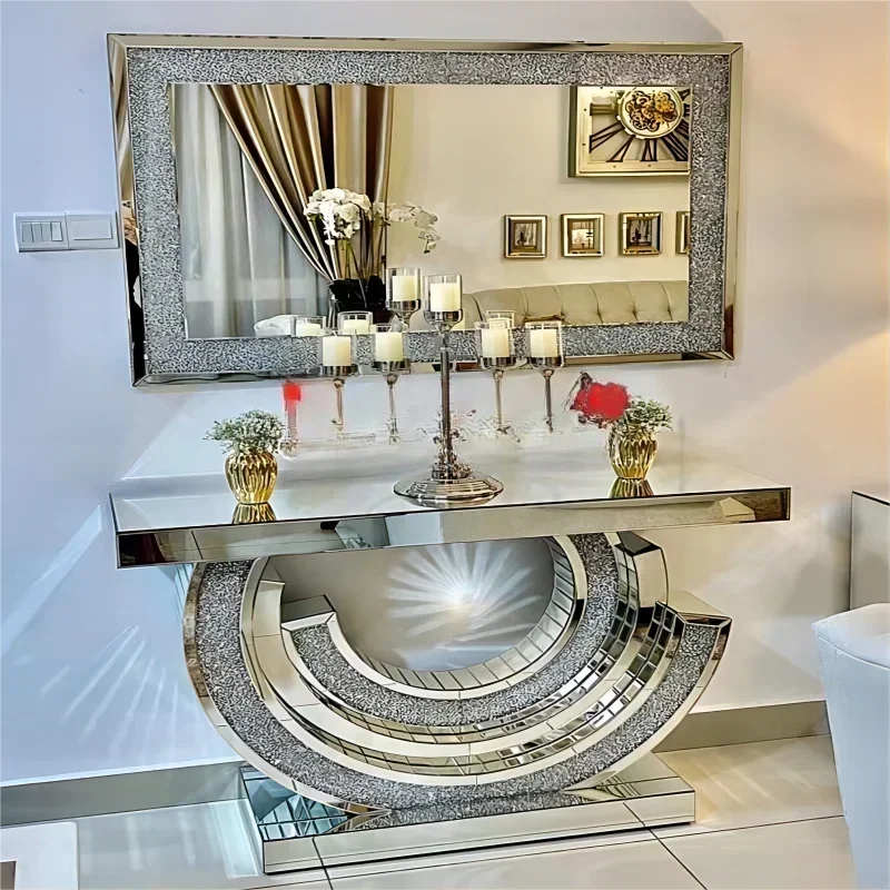 Console Table Crushed Crystal Diamond Console Table Set with Mirror Modern Home Furniture