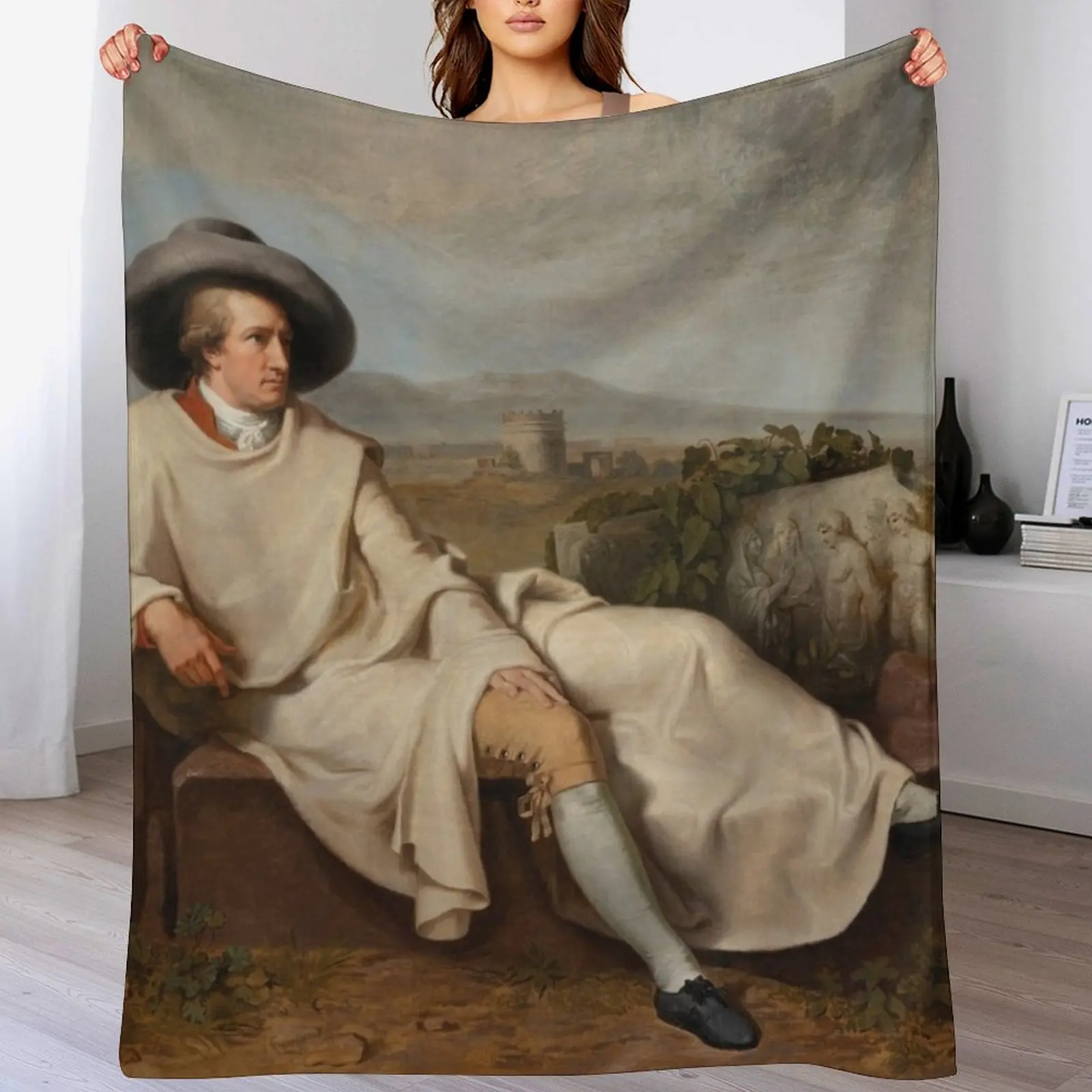 Johann Heinrich Wilhelm Tischbein, Goethe in the Roman Campagna Throw Blanket Decorative Throw Single Blankets