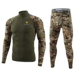 New Outdoor Sports Underwear Camo Training Long-Seeved Tops + Pants Suit Fitness Camping Army Hiking Hunting Underwear Clothes