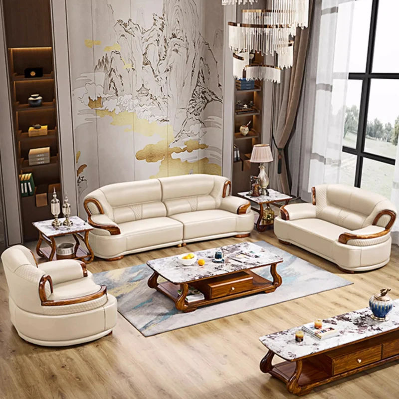 

Modern Family Living Room Sofa Genuine Leather Sectional Floor Living Room Sofa Solid Wood Canape Salon Home Furniture