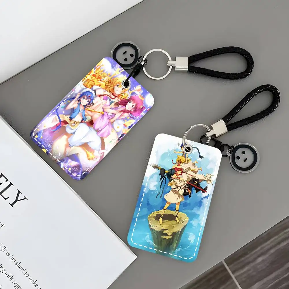 Japanese Anime Magi The Labyrinth Of Magic Card Case Keychain Access Card Bag Key Tag Ring Leather Card Holder Key Ring Access