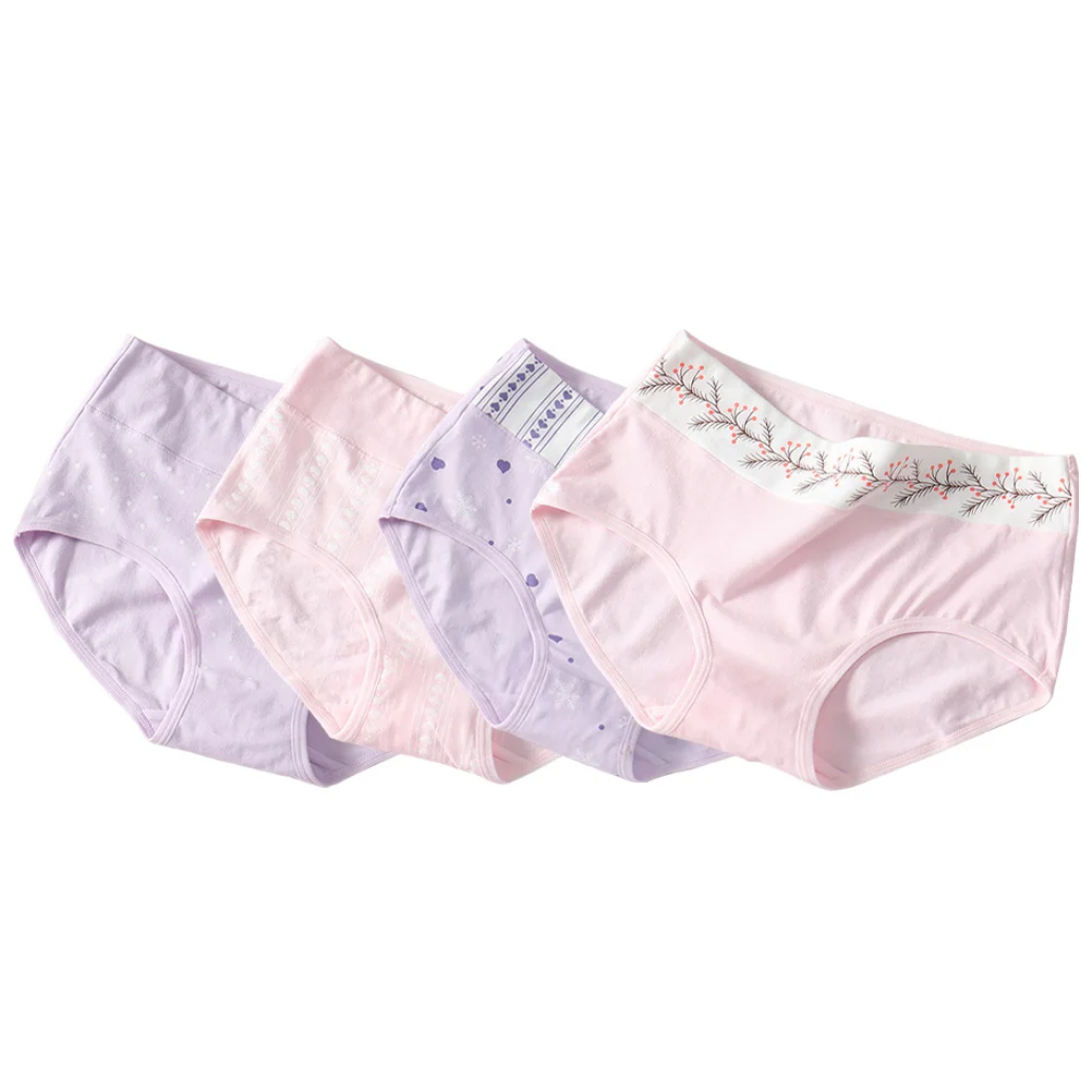 

4pcs Pure Briefs Medium High-Waist Girls Women Underwear Soft Breathable Leak Protection Adorable Student Cotton Underpants