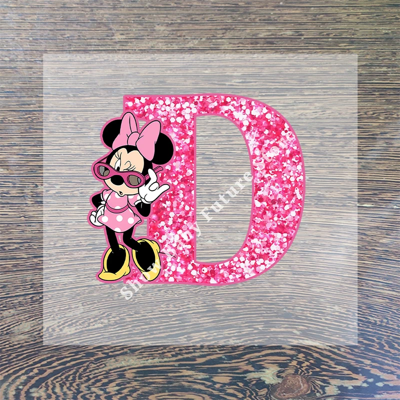 Minnie Mickey Mouse Disney English Letter Clothes Sticker Hot Transfer Clothing Patch Iron on Patch Cute Print T Shirt Sticker