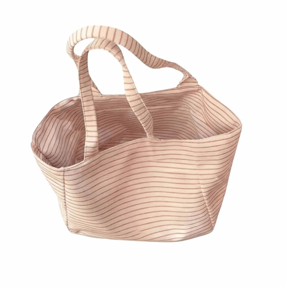 Durable Large Capacity Canvas Tote Bag Pink Thin Thick Striped Shoulder Bag Lightweight Reversible Handbag Students