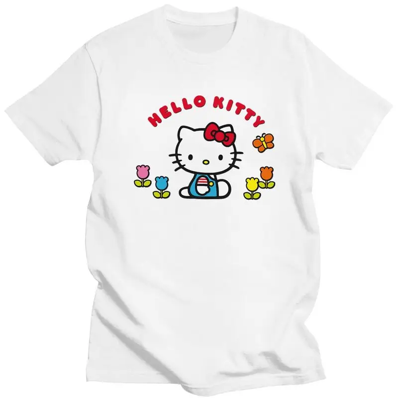 Custom Hello Kitty Cat T Shirt for Men Tshirt Fashion Tee Short Sleeve Anime Cartoon T-shirts Loose Fit