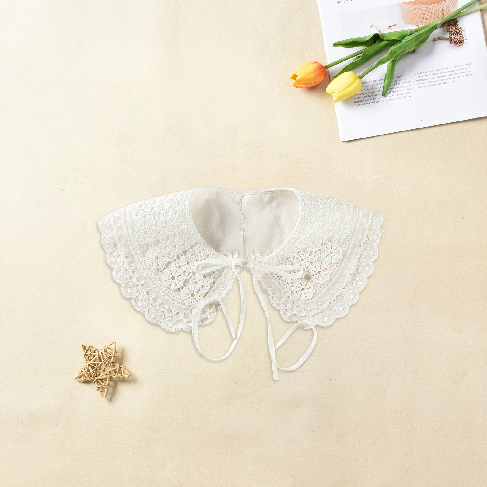 

1Pcs Embroidery Lace Collar Detachable Fake Collar Bow Tie Embroidered Shawl Clothing Accessory Floral Neckline Clothing