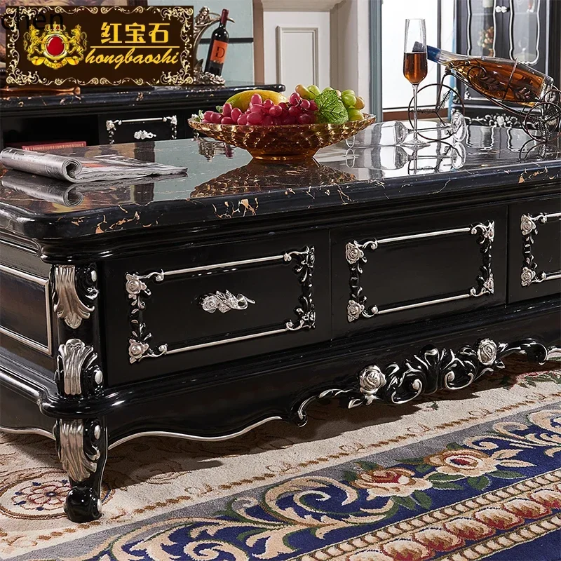 b11-7.1 marble coffee table TV cabinet combination simple solid wood ebony tea table