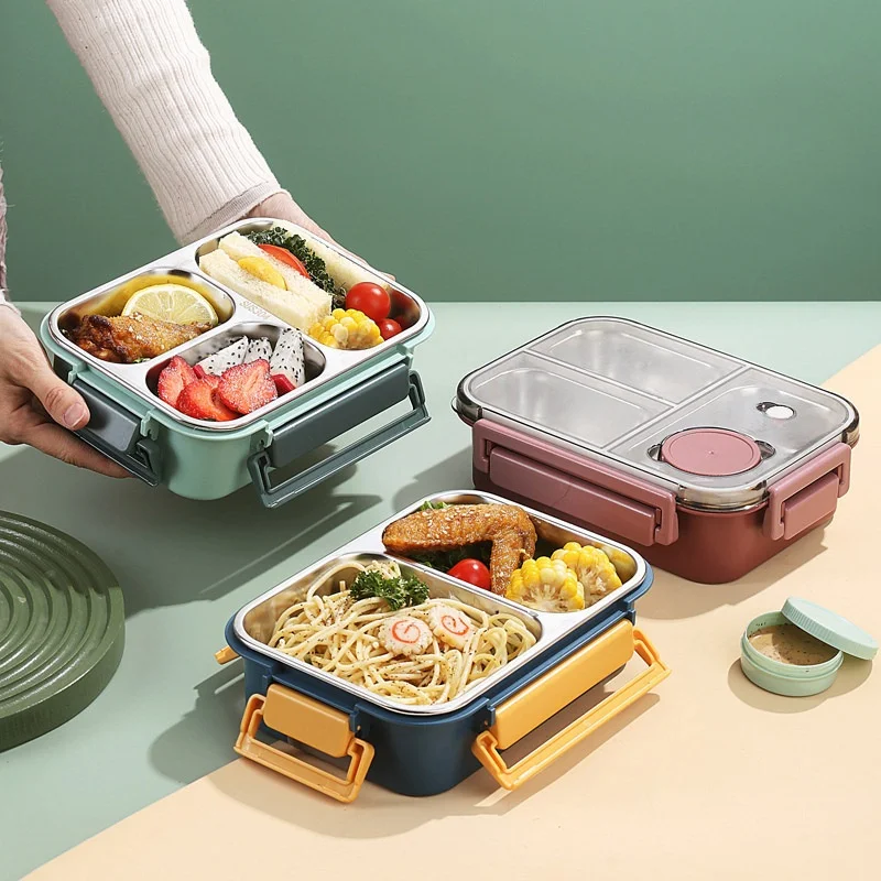 

Stainless Steel Microwave Safe Lunch Box High Aesthetic Value Non-Scented Divided Lunch Box for Office Workers Insulated Food Co