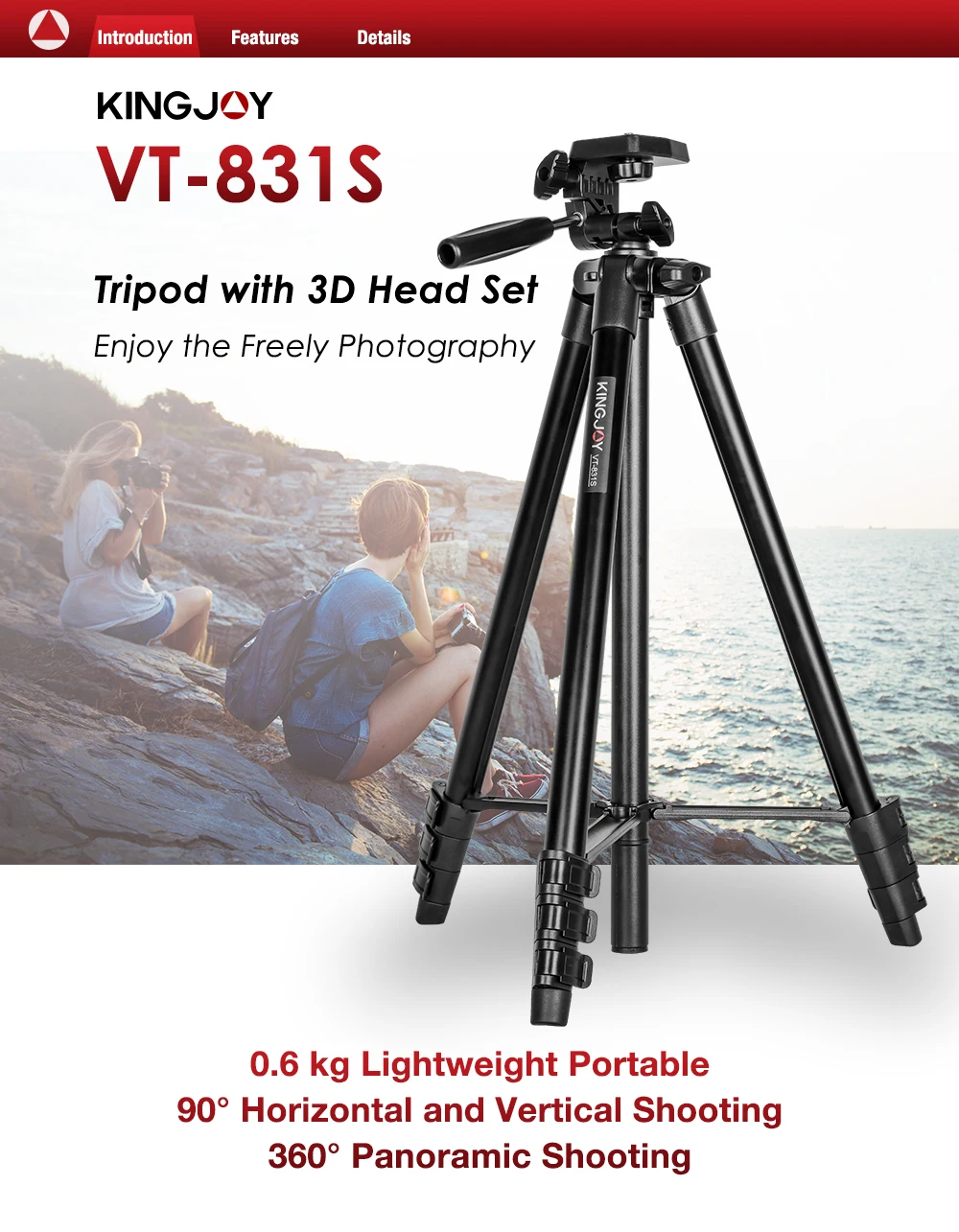 

KINGJOY Portable Aluminum Travel Tripods 151CM 0.3KG with Quick Plates for Selfie, Smartphones, Ring Lights, Cameras DSLR