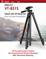 KINGJOY Portable Aluminum Travel Tripods 151CM 0.3KG with Quick Plates for Selfie, Smartphones, Ring Lights, Cameras DSLR