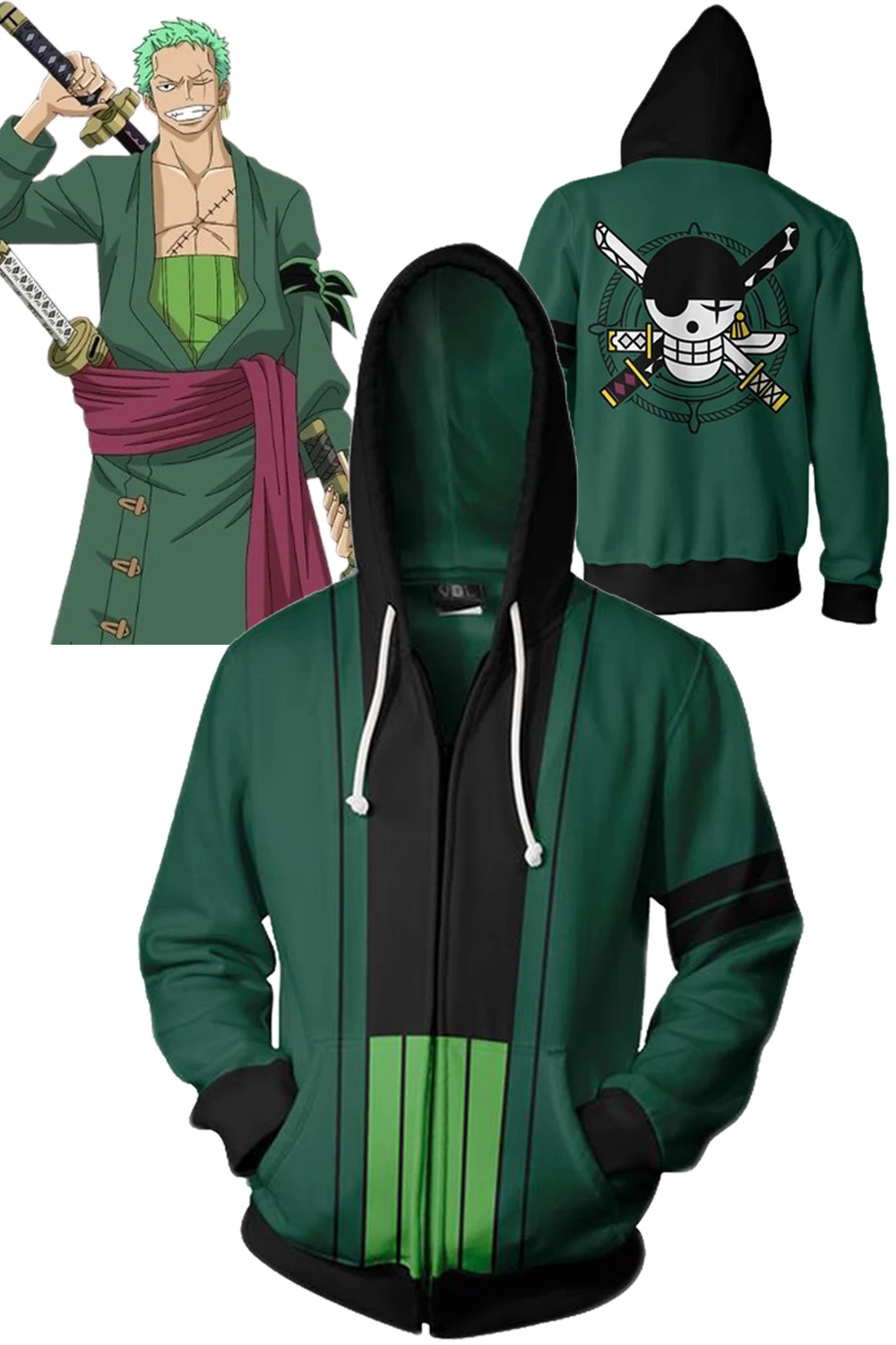 

Roronoa Cos Zoro Cosplay Hoodies Anime One Cos Piece Costume Coat Sweater Roleplay Male Men Adult Halloween Carnival Party Suit