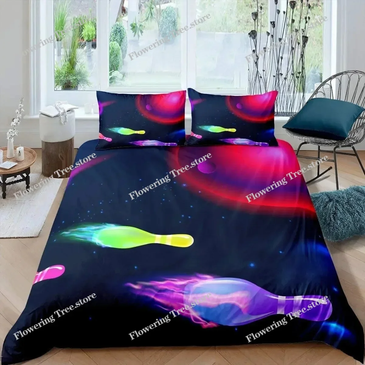 Bowling Bedding Set, Sports Games Comforter Cover Twin Full Size For Kids Boys Girls Children Confetti Cover Set