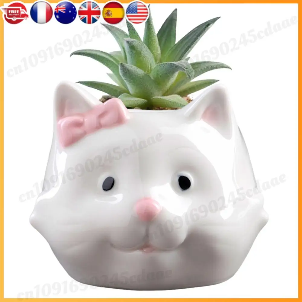 

Керамический горшок для кошек, контейнер для бонсай из смолы со сливным отверстием для домашнего офиса