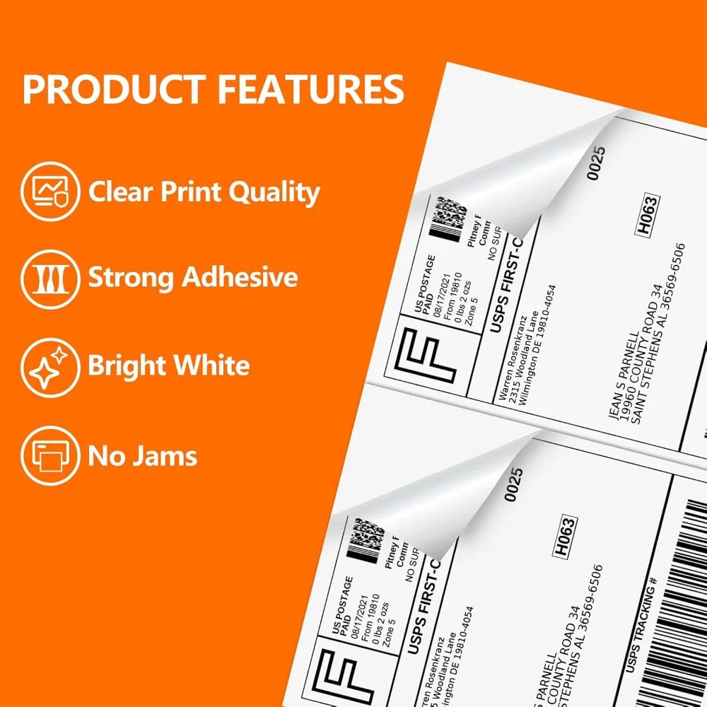 SJPACK 반쪽 페이지 자가 접착 배송 라벨, 8.5 x 5.5 인치, 레이저 및 잉크젯 프린터 호환, 시트당 라벨 2개
