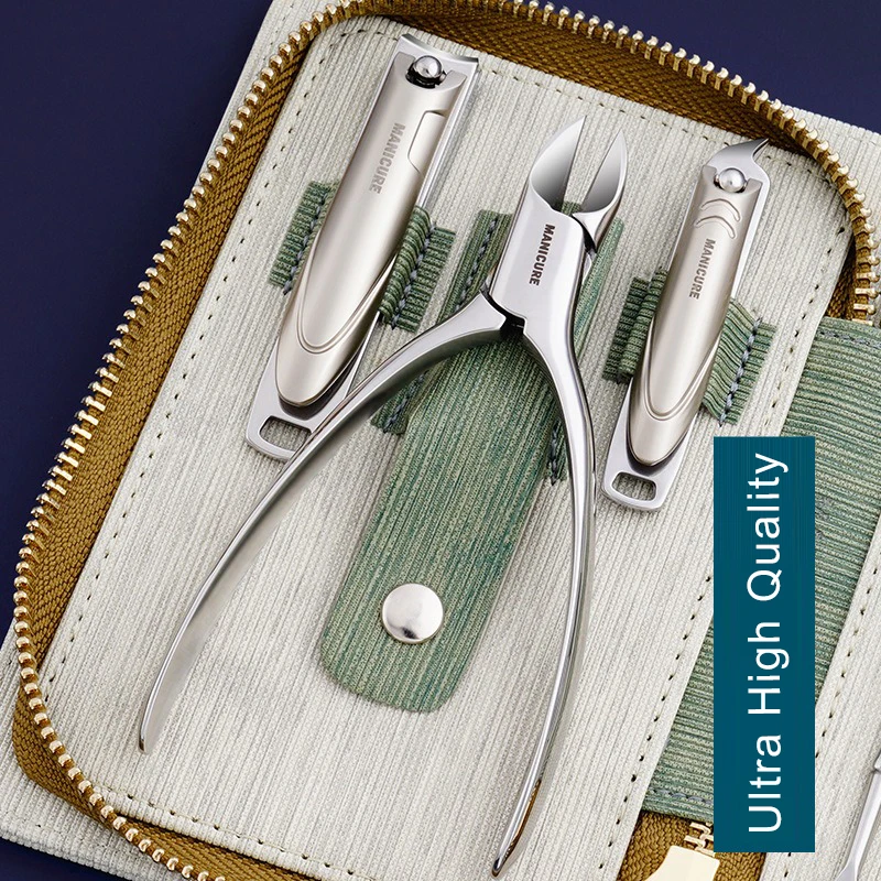 Kits de coupe-ongles professionnels, outils de beauté des ongles, utilisation en Salon avec grand coupe-ongles, pince à sourcils, cuillère à oreilles, cuir de luxe