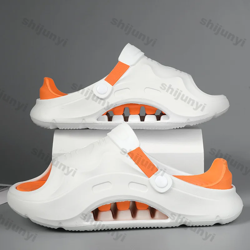 

Мужские уличные тапочки, лето 2025 г., дышащие нескользящие сандалии, увеличивающие рост, удобные повседневные туфли без шнуровки на платформе на плоской подошве