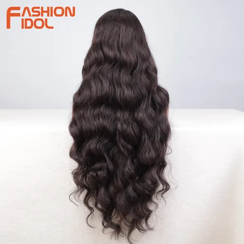 Imagen 2 del producto FASHION IDOL-pelucas de Cosplay onduladas profundas de 36 pulgadas/90cm, pelucas frontales de encaje sintético para mujeres negras, pelucas de malla con división de fibra, Ondulado súper largo