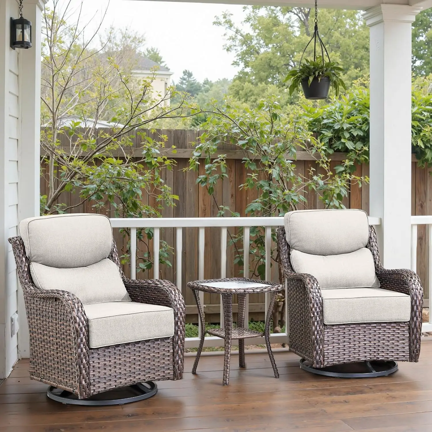 

Swivel Patio Chairs Set of 3 with 6" Thick Cushion - Wicker Outdoor Swivel Rocker Patio Chairs with Side Table, High, Custom
