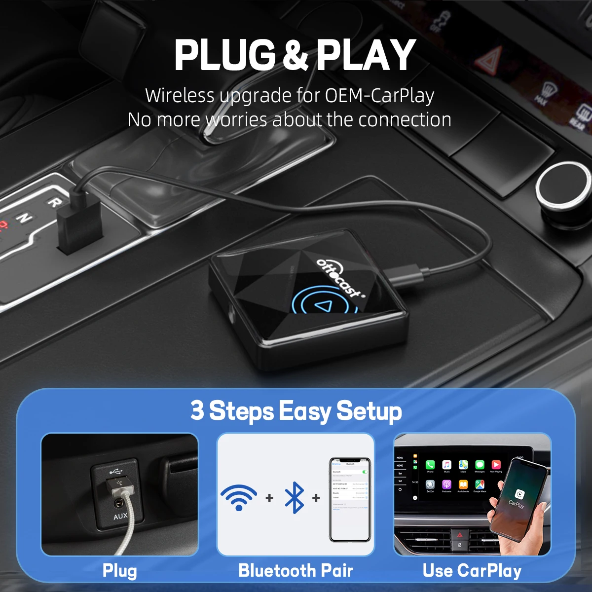 OTTOCAST U2 Air PRO Wireless CarPlay Adapter Dongle Support for iPhone Car Accessories for Chevrolet Lexus VW Ford Kia Benz