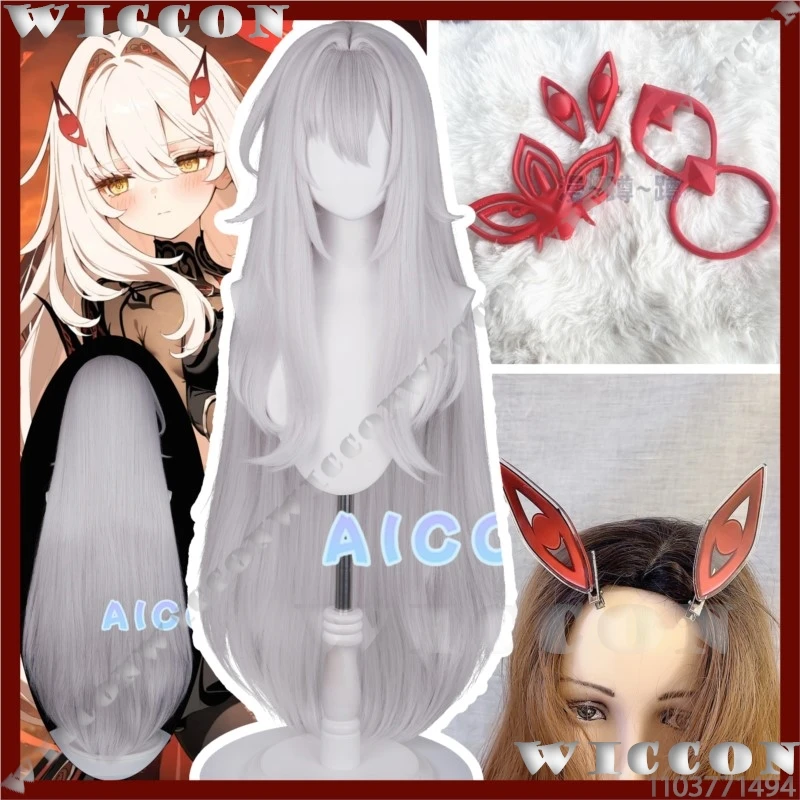 أزياء Ronova Ruler of Death Genshin Impact Game التأثيرية، شعر مستعار فضي، أغطية رأس حمراء، امرأة فتاة، دعائم الهالوين، لعب الأدوار للحفلات