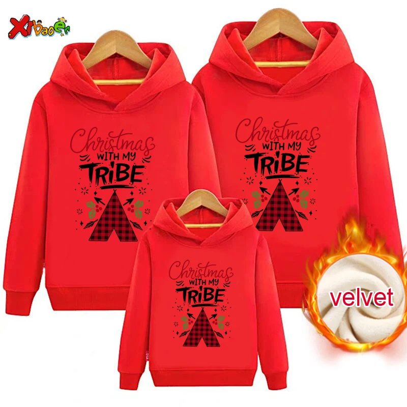 

Family Hoodies Christmas Winter Matching Clothes Sweater Casual Warm Pullover Clothes Plus Velvet Clothing Children Sweatshirts