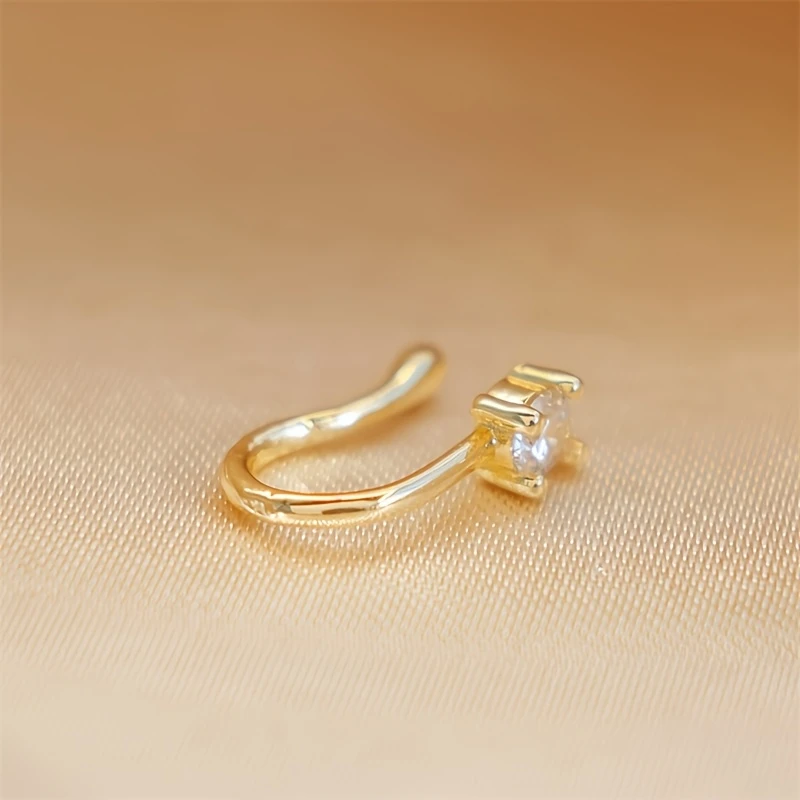 1-Piece Round Zircon Non Perforated Nose Ring Female Brass Material Adjustable Nose Clip Mother's Day Gift for Mom view 5