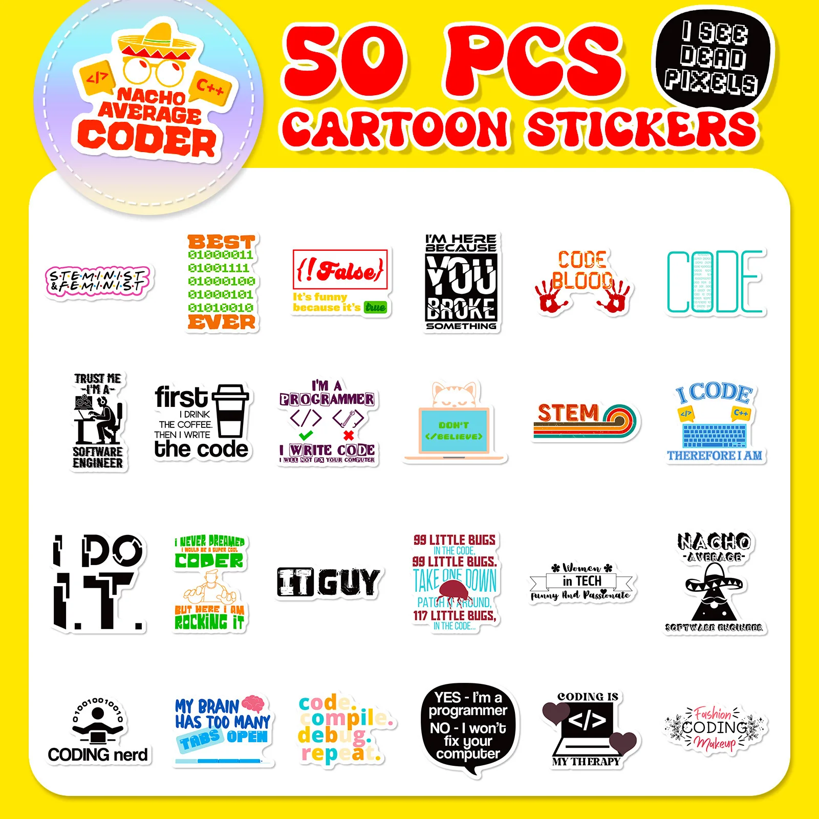 10/25/50pcs Programming Java Geek Stickers Graffiti for Laptop Hacker Luggage Phone Computer Notebook Guitar Car