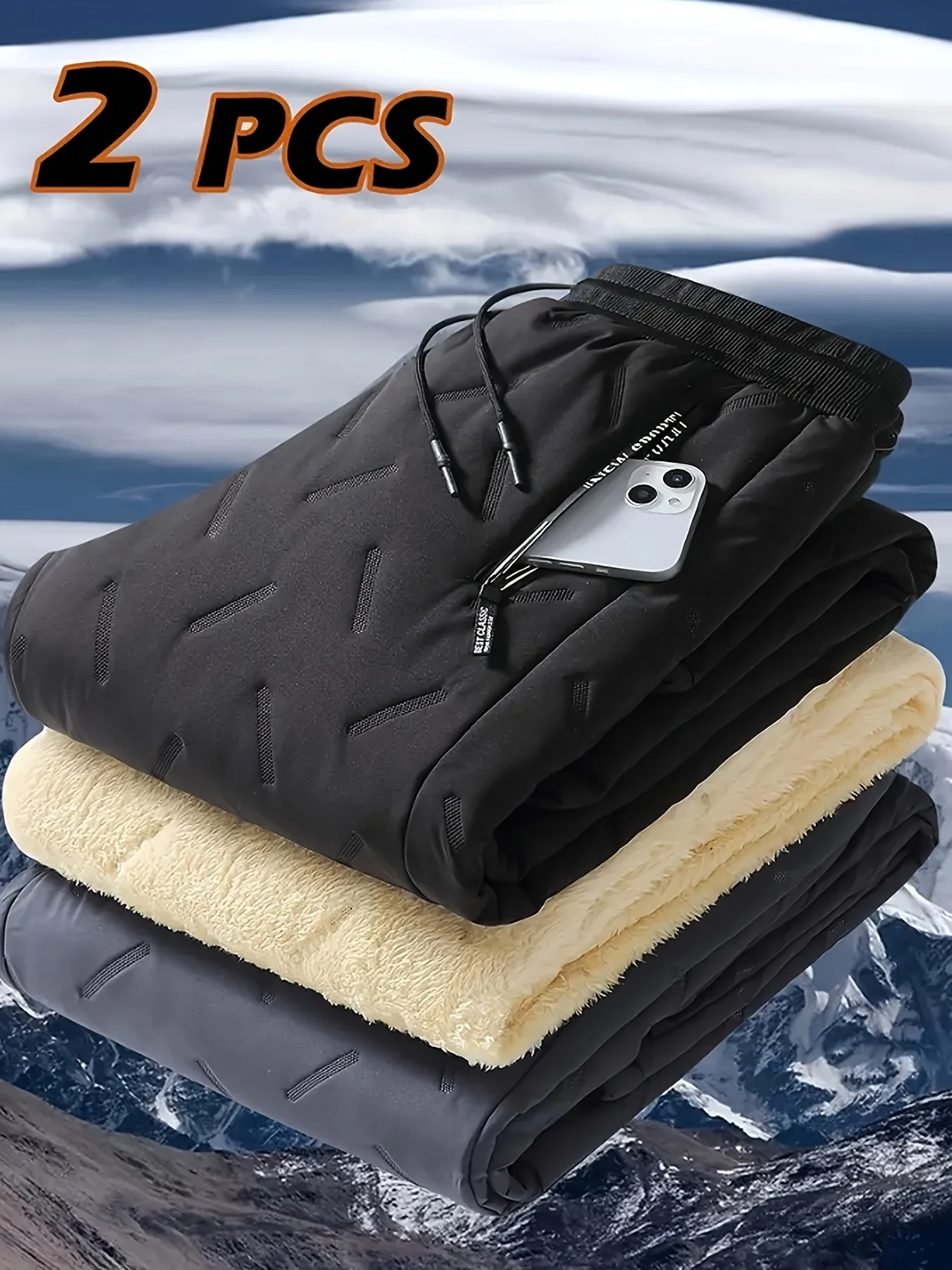 Herren-Winter-Wanderhose-Set, verdickt, kältebeständig, warm, Plüsch, mit Fleece gefüttert, zweiteilige Outdoor-Hose für kaltes Wetter – Detail 6